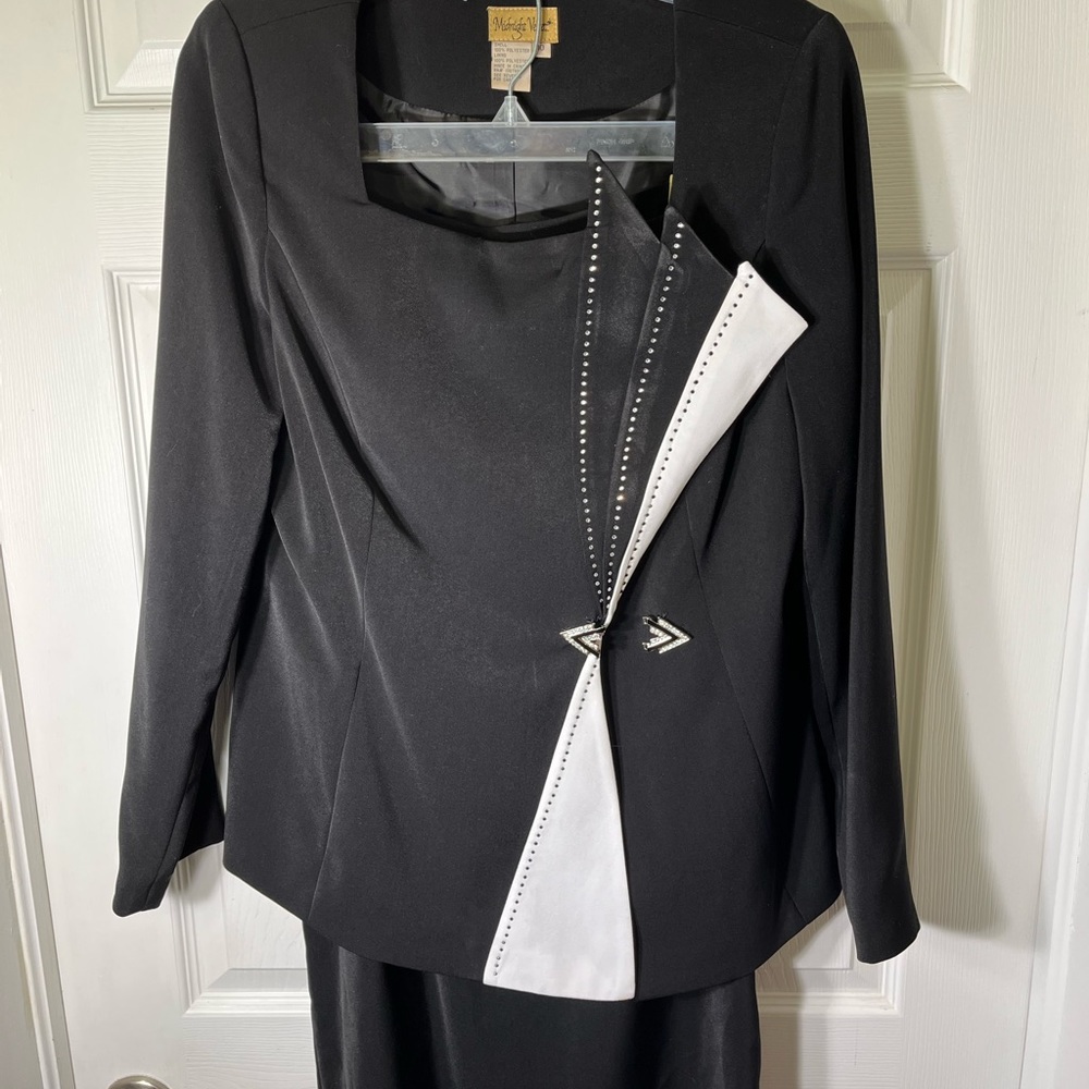Midnight Velvet Black Polyester Stretch Skirt Suit Size 10